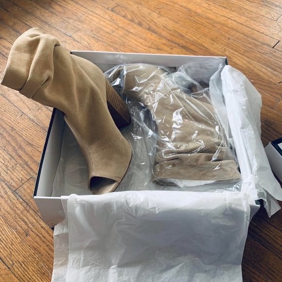 Tan Suede Open Toe Ankle bootie - Picture 3 of 5